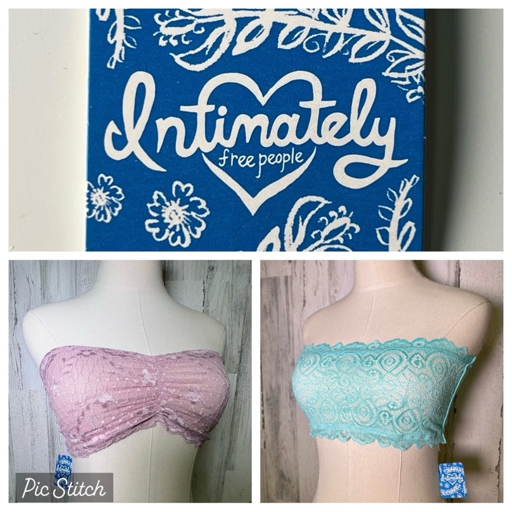 Free People Lace Bandeau Bralette Set - NEW - Size M/L (Seafoam), Sz L (Pink)